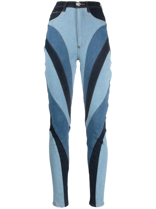 Patchwork-Design High-Waist Skinny Jeans