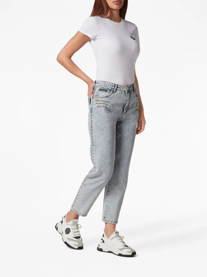 Logo-Patch Cotton Tapered Jeans