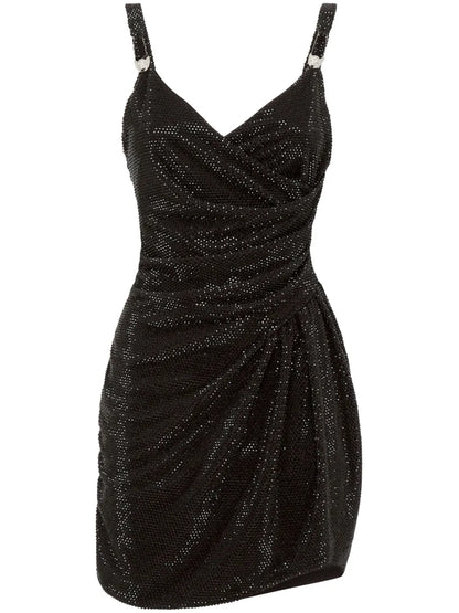 Crystal-Embellished Gathered Minidress
