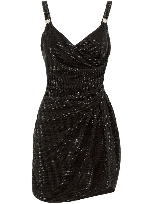 Crystal-Embellished Gathered Minidress