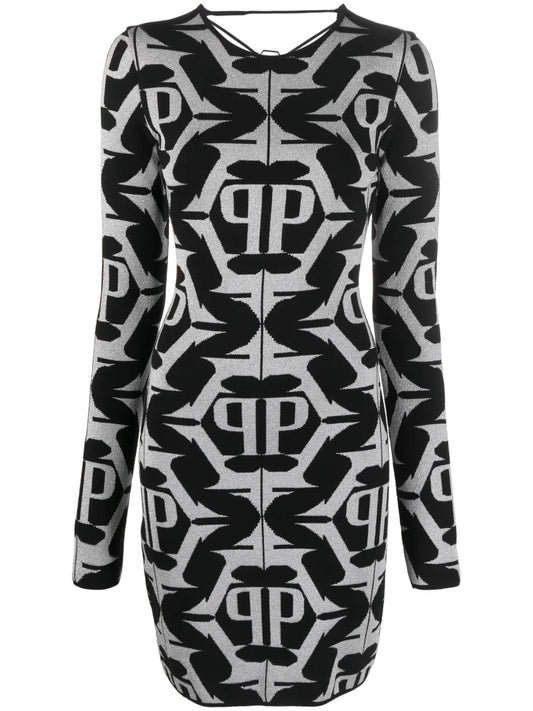 Hexagon Monogram-Jacquard Lurex Minidress