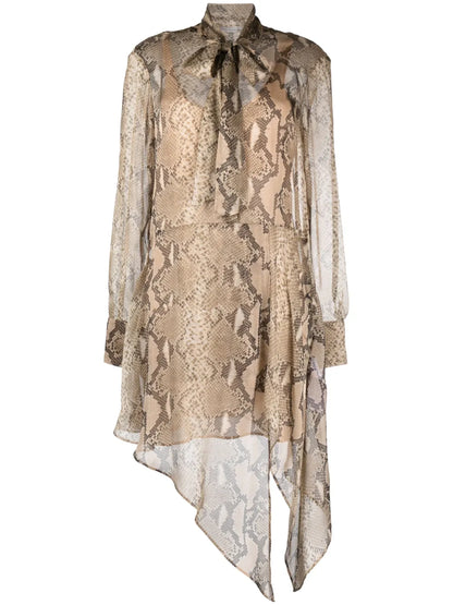 Python-Print Silk-Chiffon Midi Dress