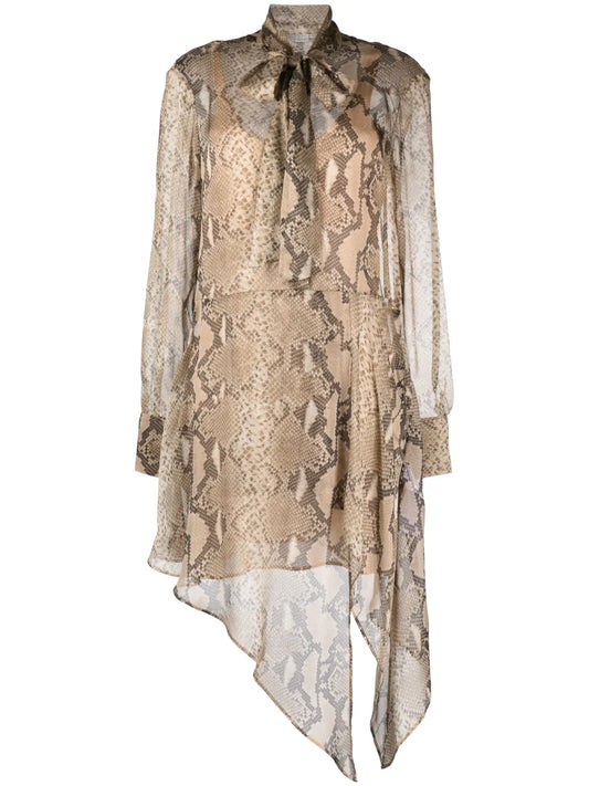 Python-Print Silk-Chiffon Midi Dress