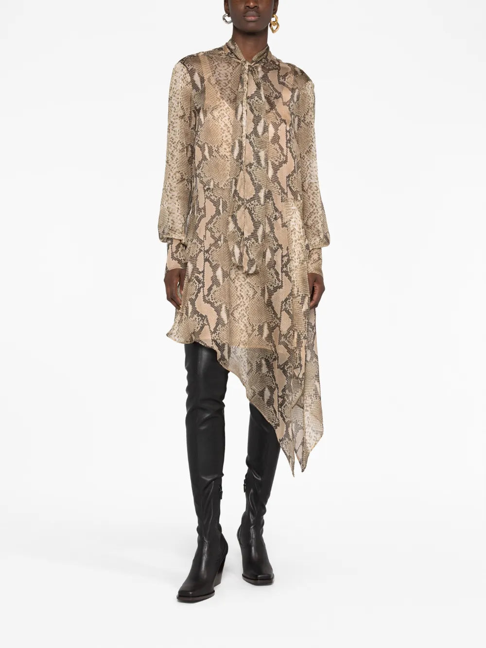 Python-Print Silk-Chiffon Midi Dress