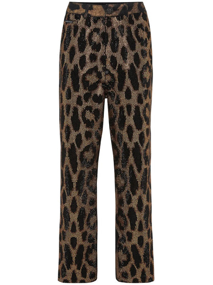 Crystal-Embellished Leopard Jeans