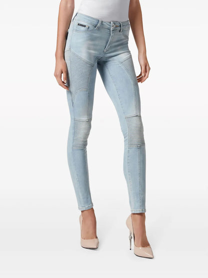 Ribbed-Detailing Skiny-Cut Jeans