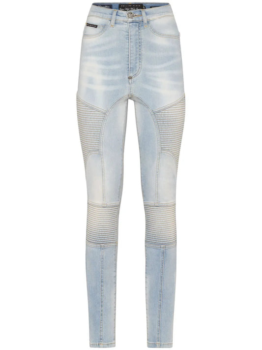 Ribbed-Detailing Skiny-Cut Jeans