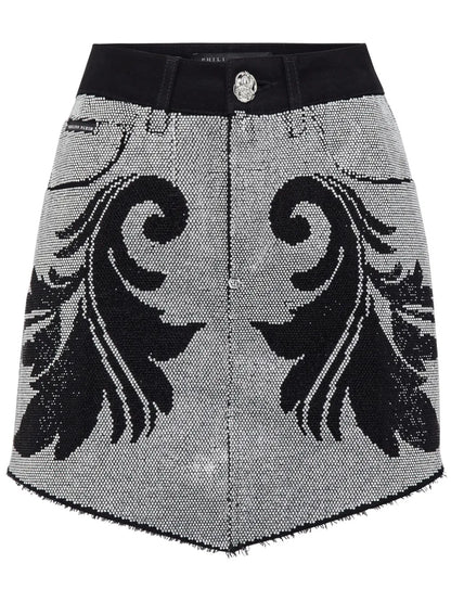 Cowboy Crystal-Embellished Denim Miniskirt