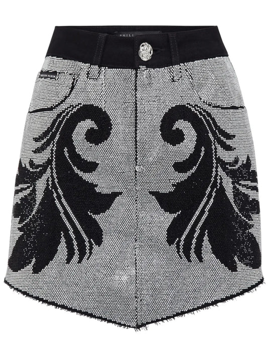 Cowboy Crystal-Embellished Denim Miniskirt