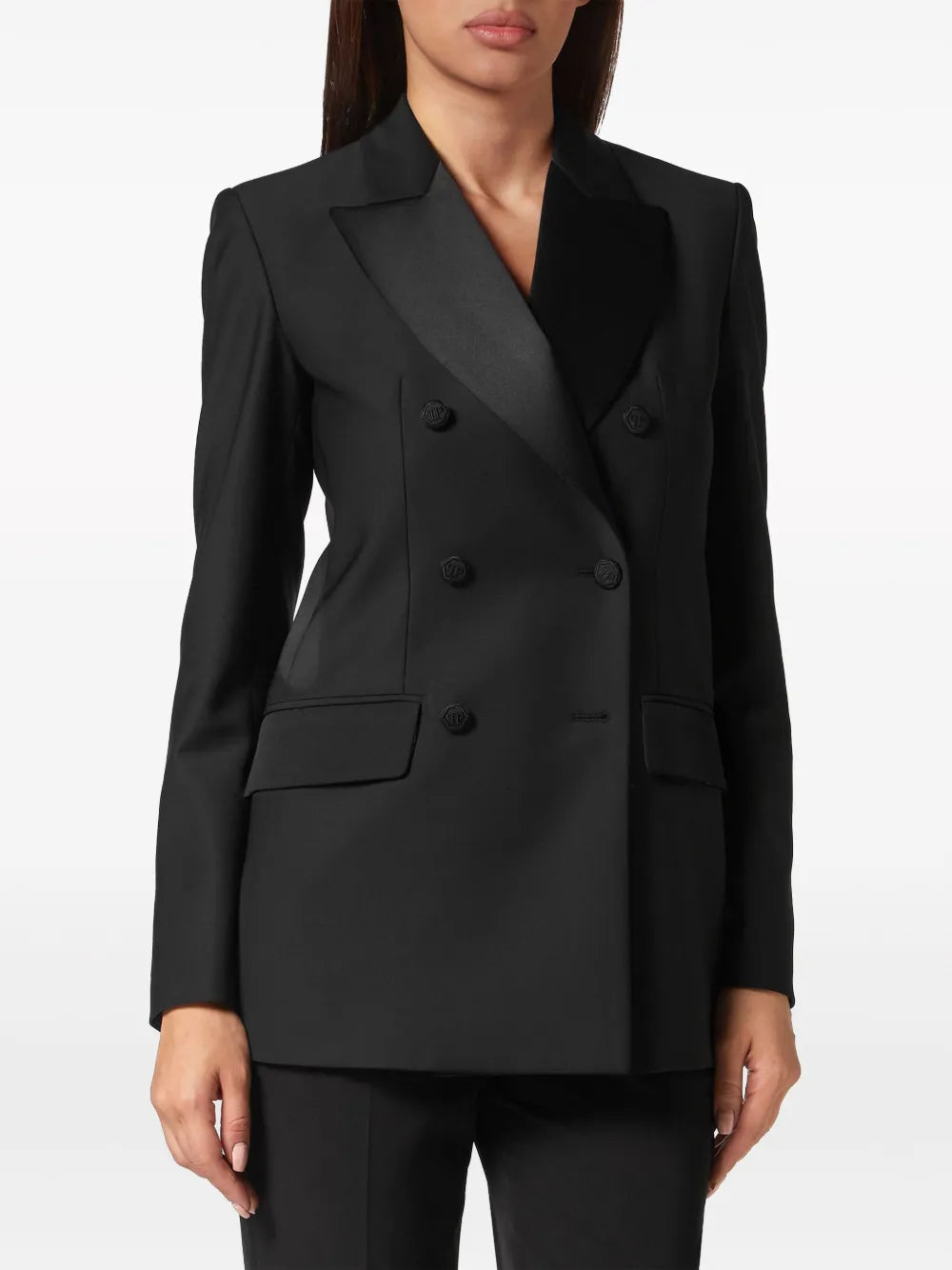 Crystal-Embellished Skull Double-Breasted Blazer