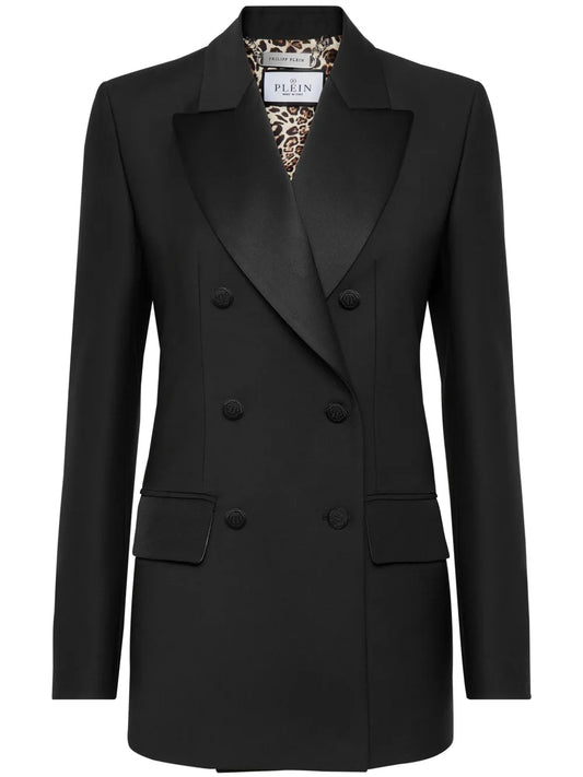 Crystal-Embellished Skull Double-Breasted Blazer