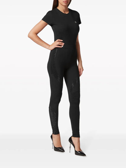Crystal-Embellished Panelled Leggings