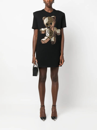 Teddy Bear Crystal-Embellished T-Shirt Dress
