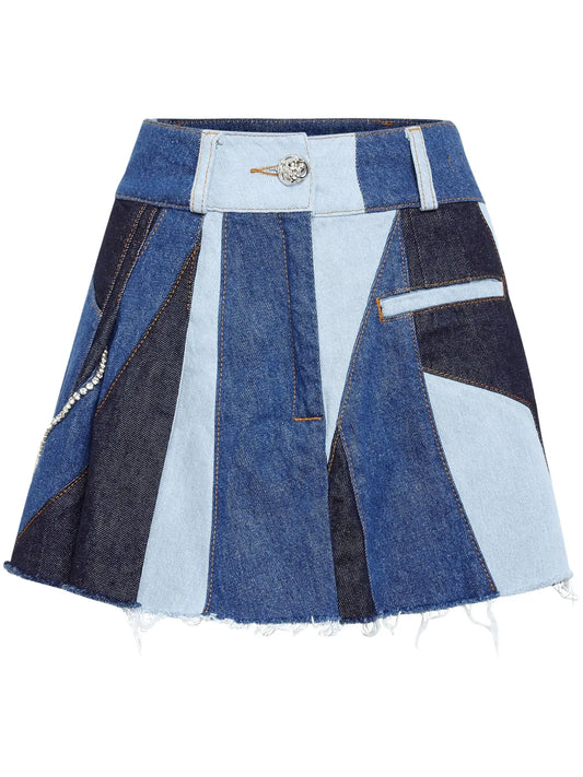 Patchwork Denim Mini Skirt