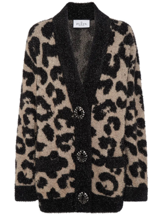 Leopard-Print Lurex Cardigan