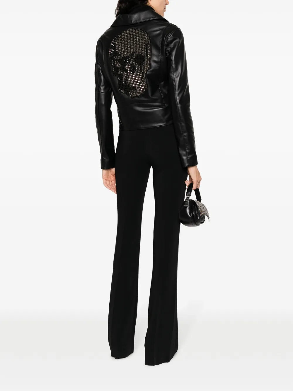 Crystal-Embellished Leather Biker Jacket