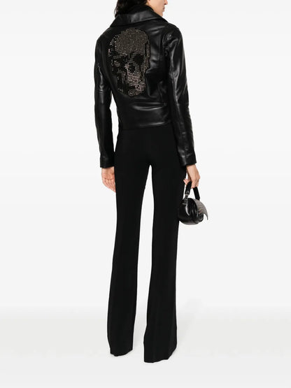 Crystal-Embellished Leather Biker Jacket