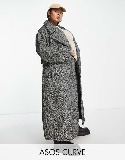 Curve Smart Herringbone Belted Coat