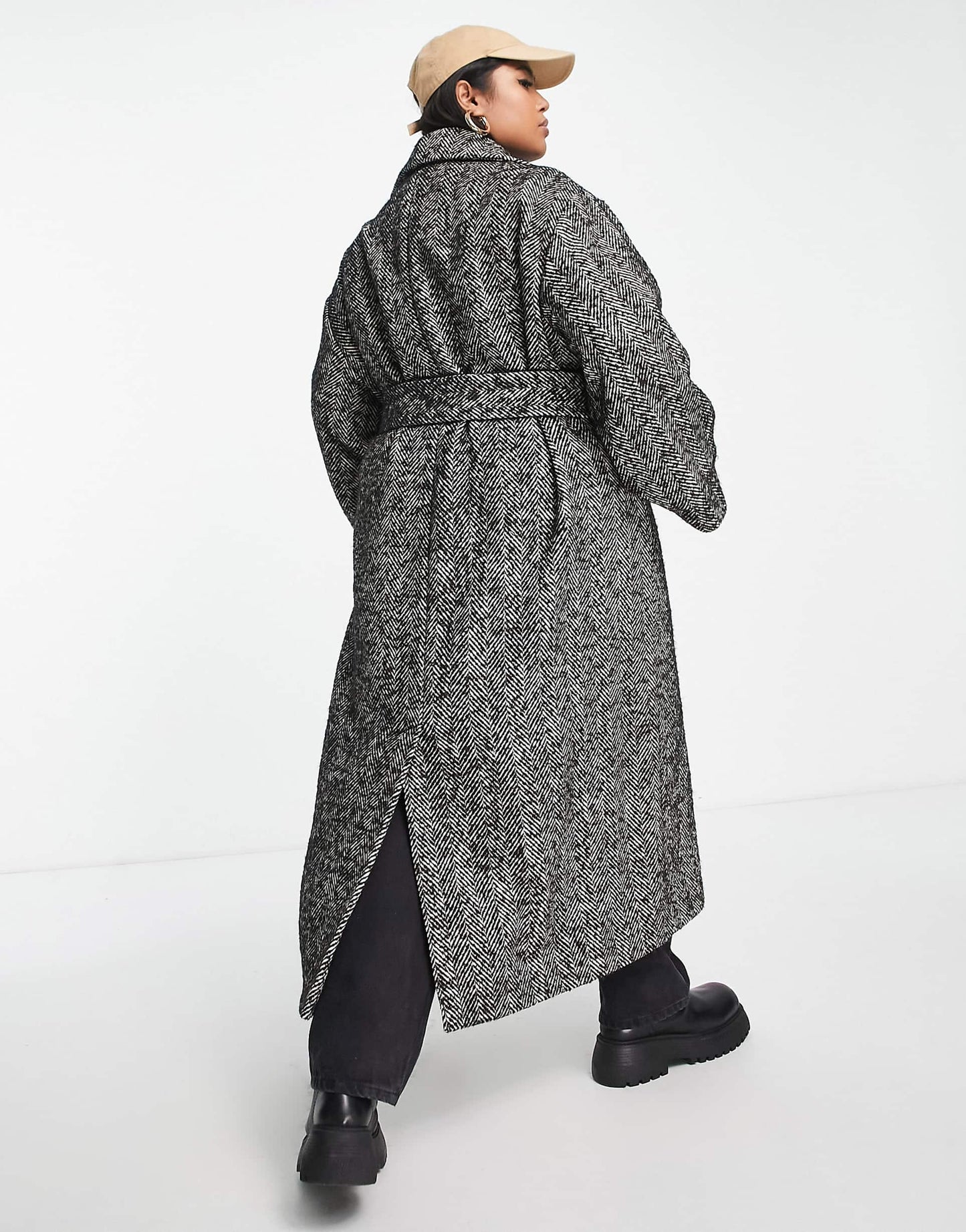 Curve Smart Herringbone Belted Coat