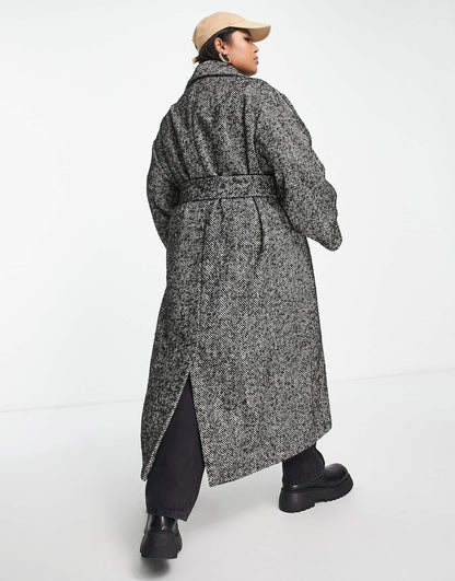 Curve Smart Herringbone Belted Coat