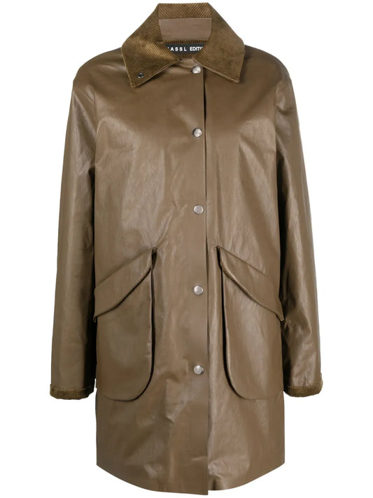 Corduroy-Collar Button-Up Coat