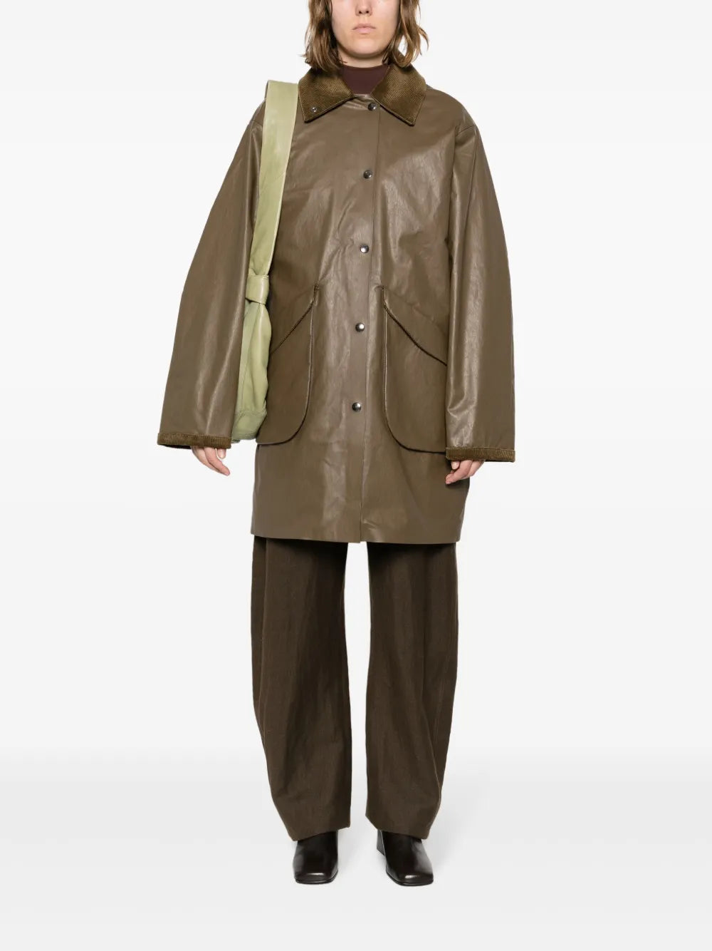 Corduroy-Collar Button-Up Coat