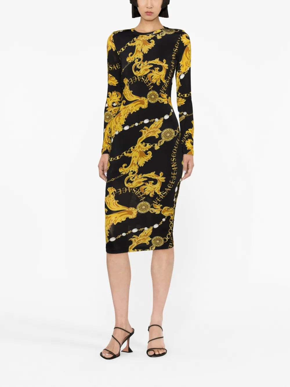 Baroque-Print Midi Dress