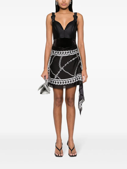 Chain Link-Print Scarf-Detail Minidress