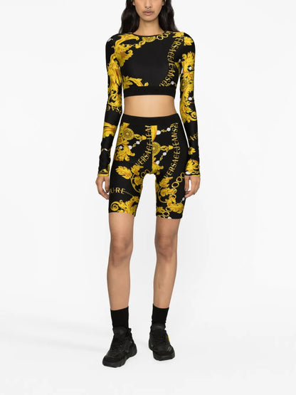 Baroque Couture-Print Cycling Shorts