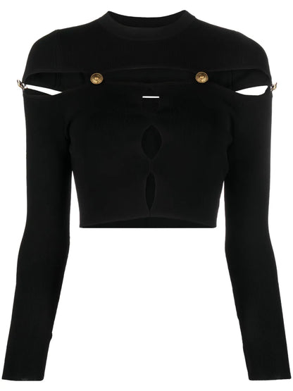Cut-Out Ribbed-Knit Cropped Top