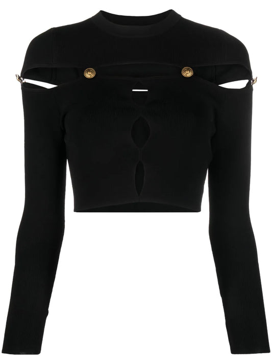 Cut-Out Ribbed-Knit Cropped Top