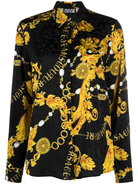 Chain Couture-Print Satin Shirt