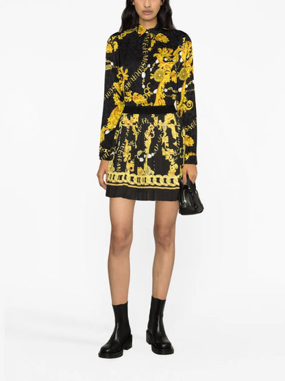 Chain Couture-Print Satin Shirt