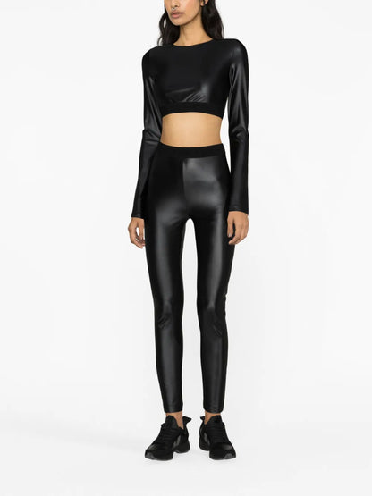 Logo-Waistband Coated Leggings