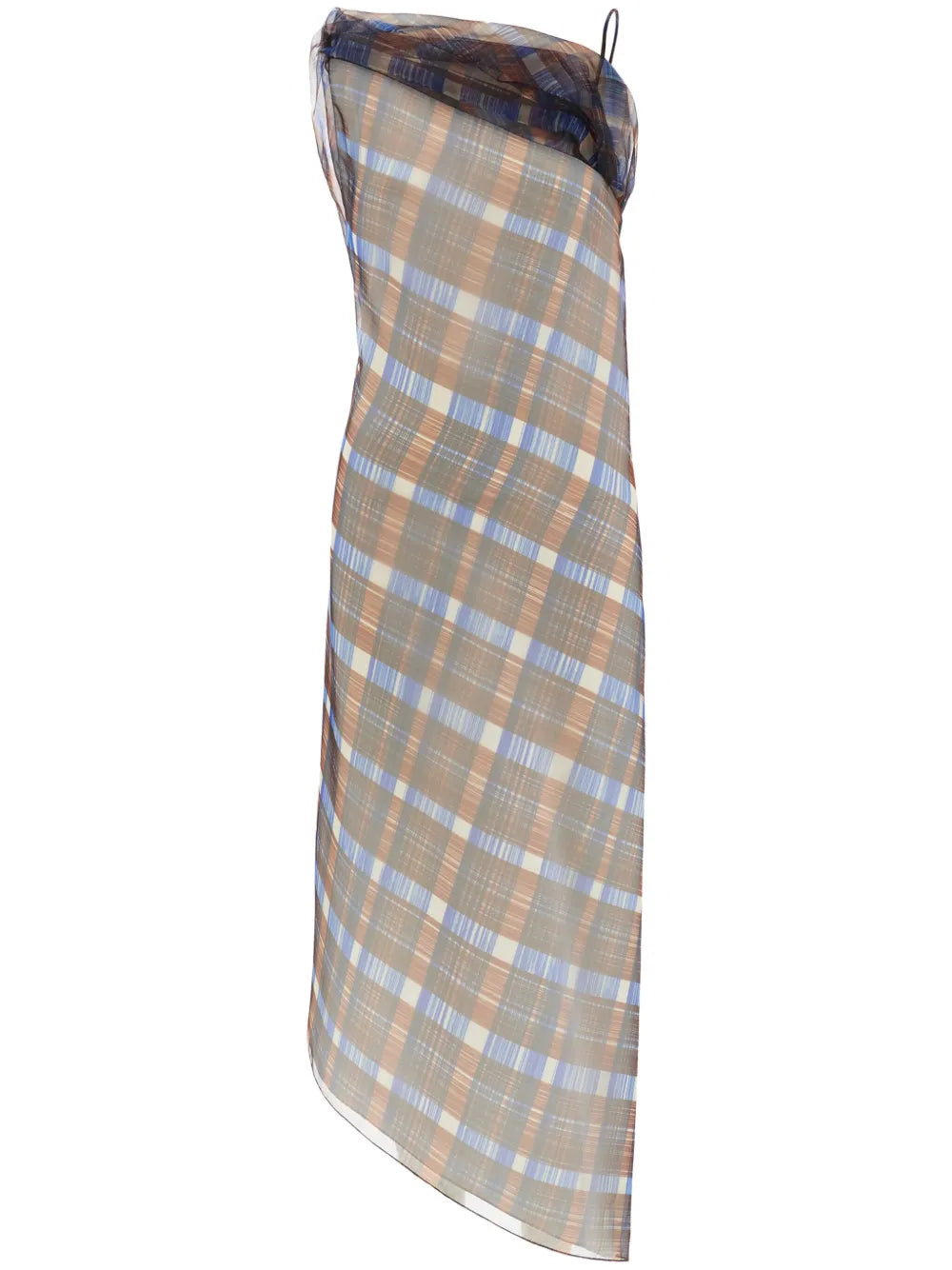 Organza Plaid-Check Midi Dress