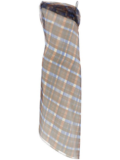 Organza Plaid-Check Midi Dress
