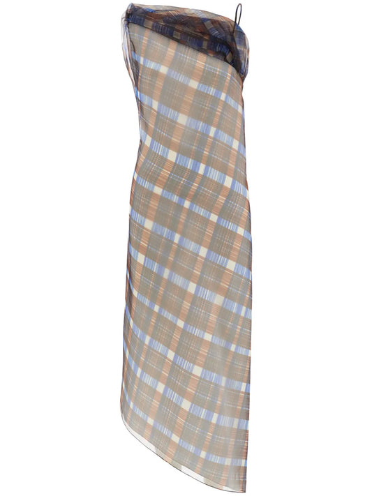Organza Plaid-Check Midi Dress