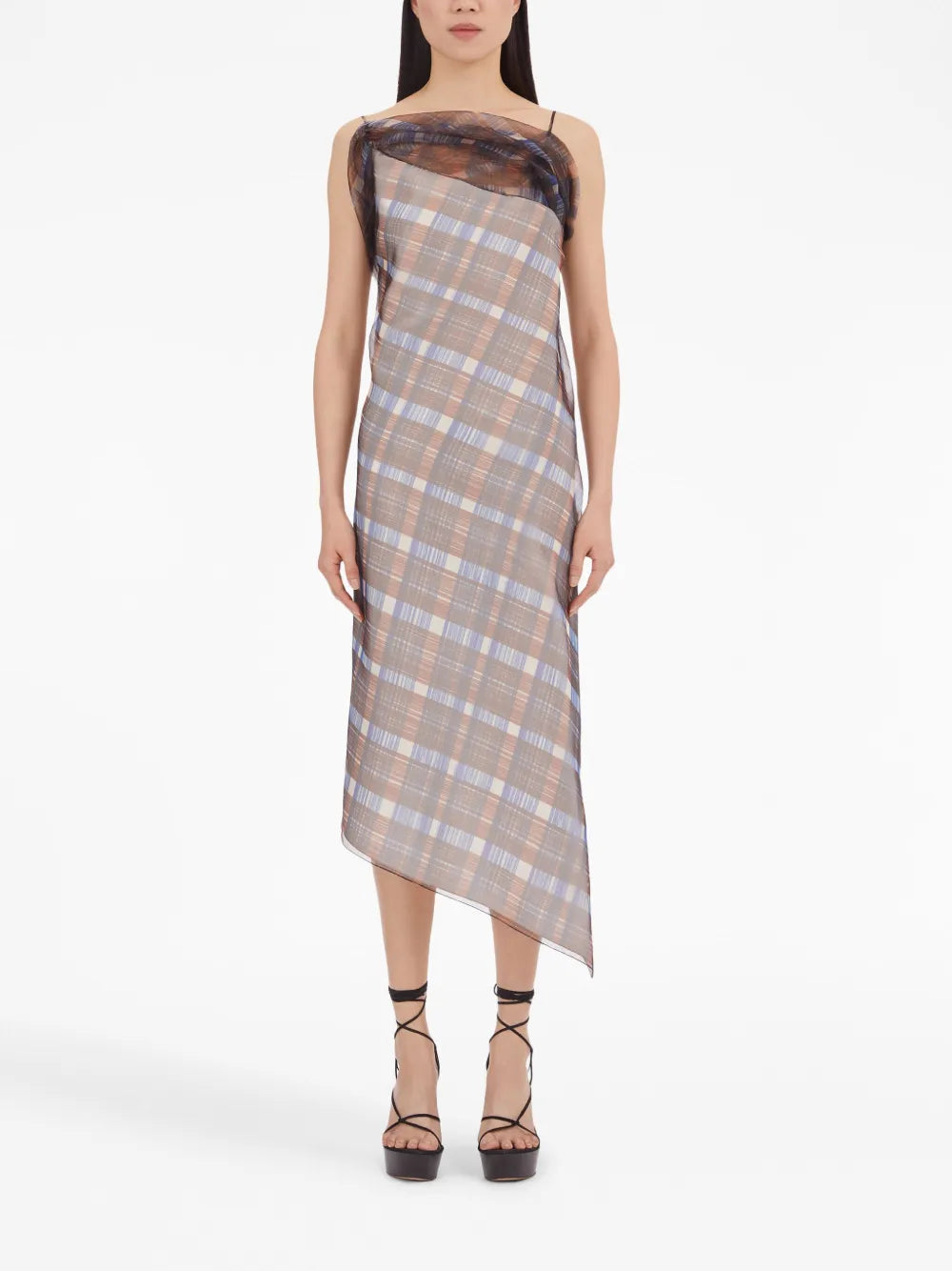 Organza Plaid-Check Midi Dress