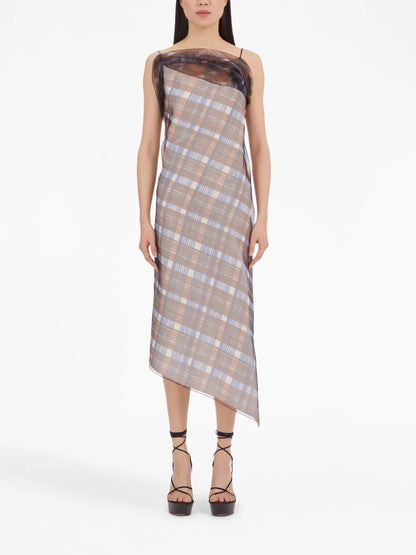 Organza Plaid-Check Midi Dress