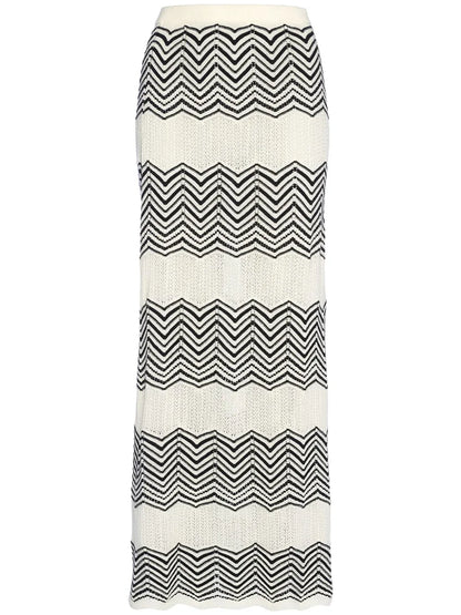 Réglisse Chevron-Pattern Maxi Skirt