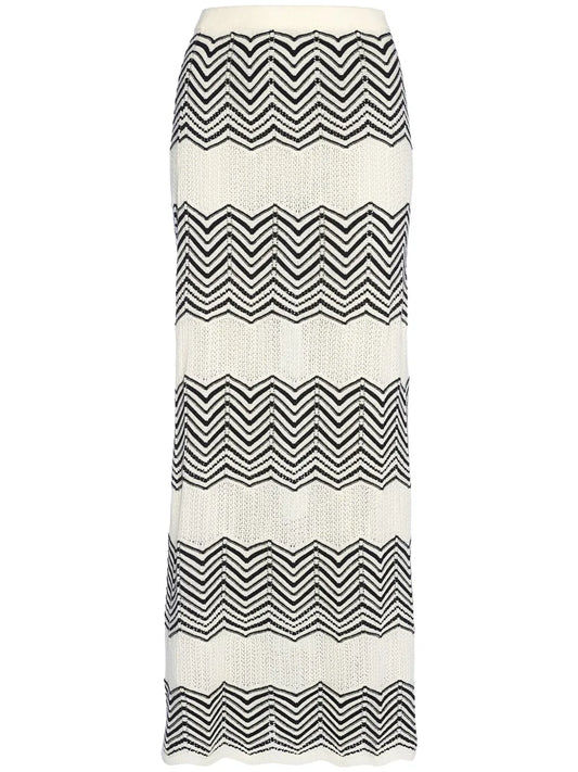 Réglisse Chevron-Pattern Maxi Skirt