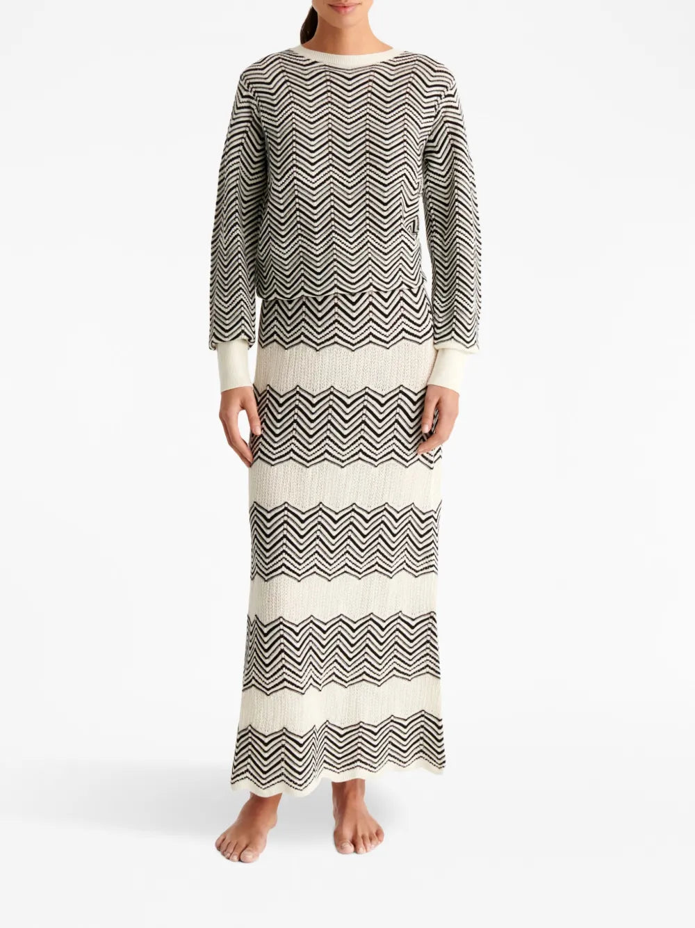 Réglisse Chevron-Pattern Maxi Skirt