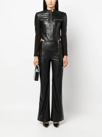 Band-Collar Faux-Fur Jacket