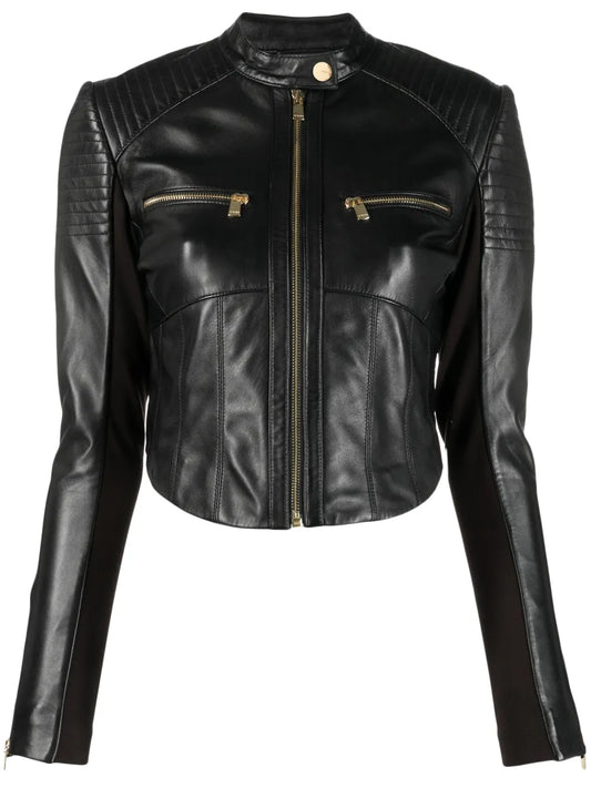 Band-Collar Faux-Fur Jacket