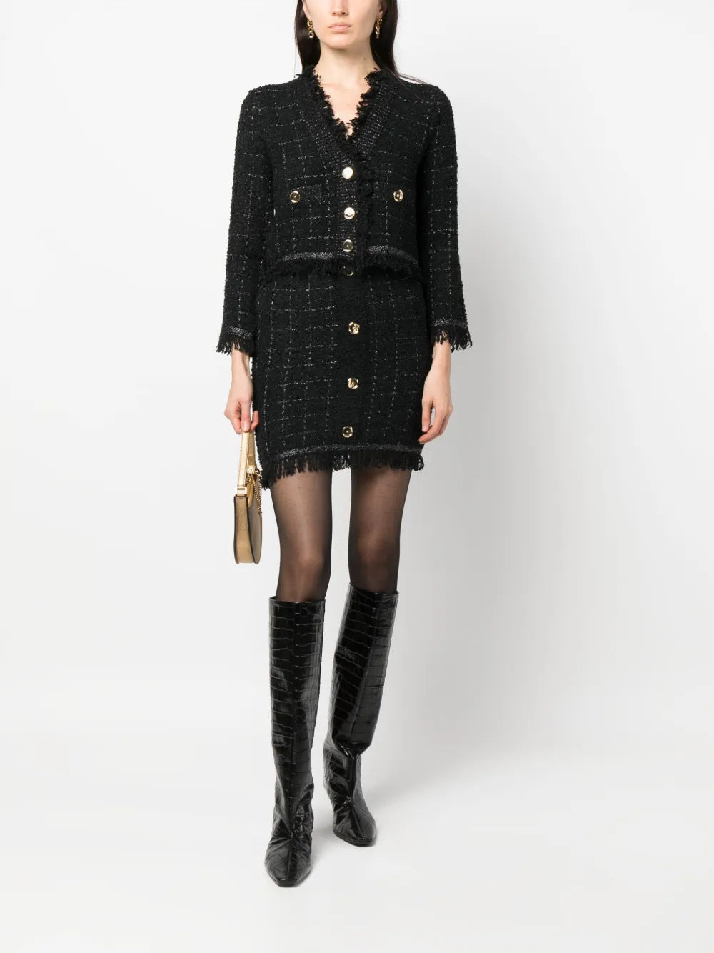 Girino Basket-Weave Fringed Miniskirt