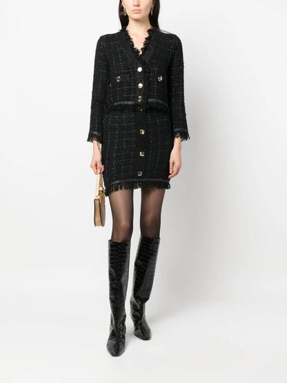 Girino Basket-Weave Fringed Miniskirt