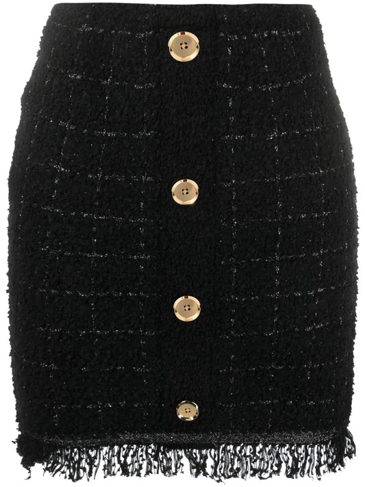 Girino Basket-Weave Fringed Miniskirt