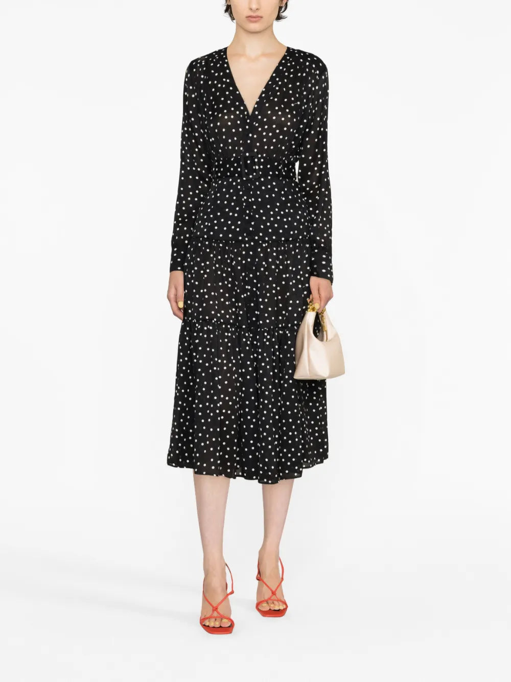 Polka-Dot-Print Belted Midi Dress