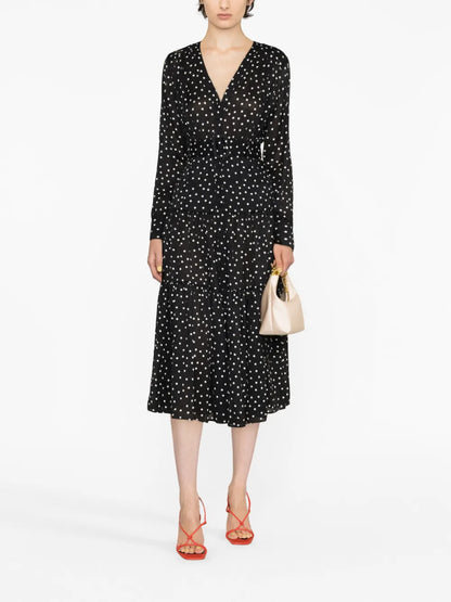 Polka-Dot-Print Belted Midi Dress