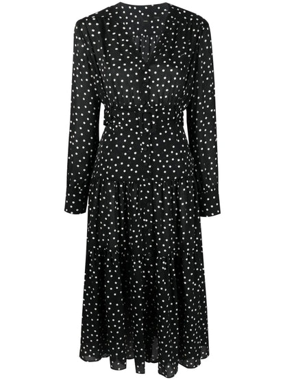 Polka-Dot-Print Belted Midi Dress